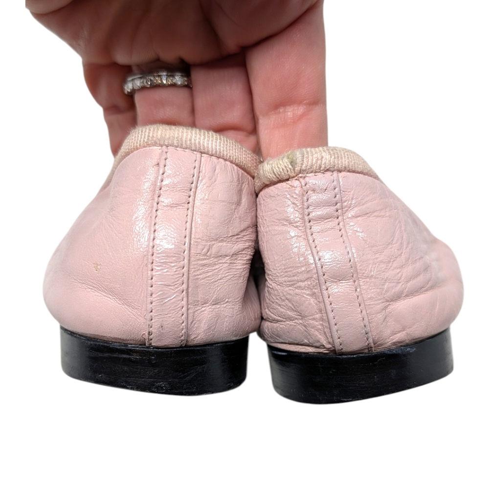 Vintage Chanel Ballet Flats Pink Black Cap Toe Bow Interlocking CC Logo 37.5 | 7 - Picture 7 of 12